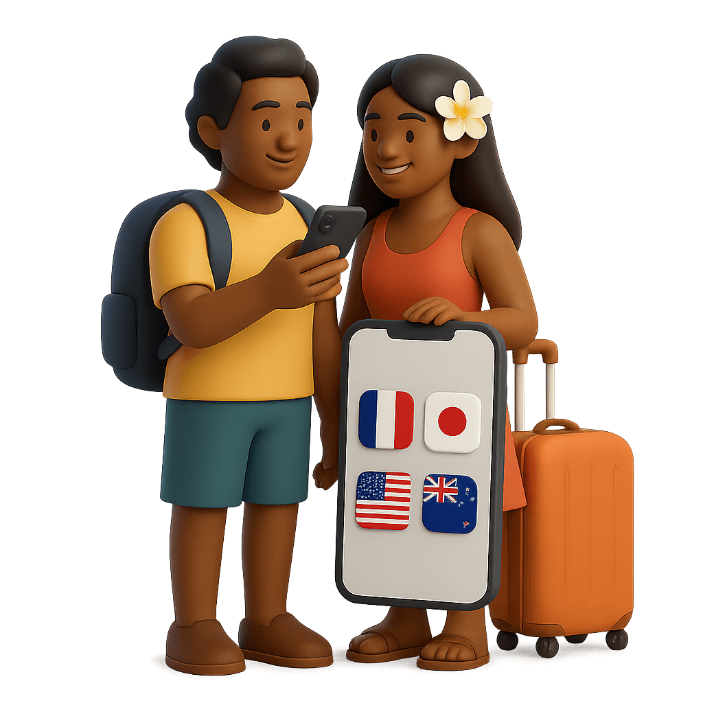 Voyageurs FenuaSIM sélectionnant une destination eSIM